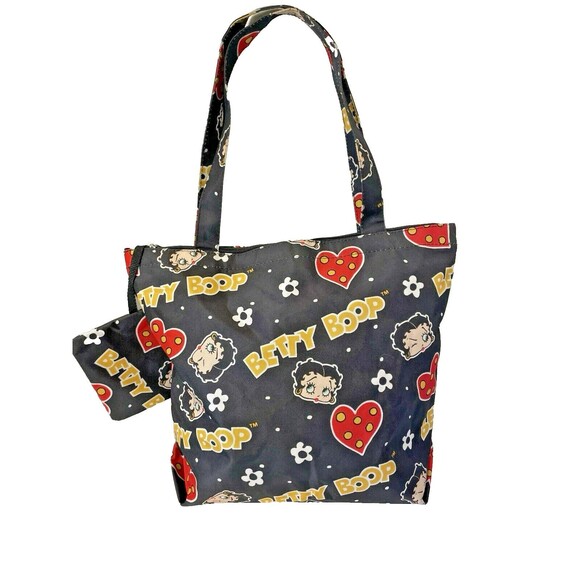Betty Boop Hearts Kisses Novelty XL Black Red Waterproof Travel Weekend Zip Bag - Picture 5 of 16
